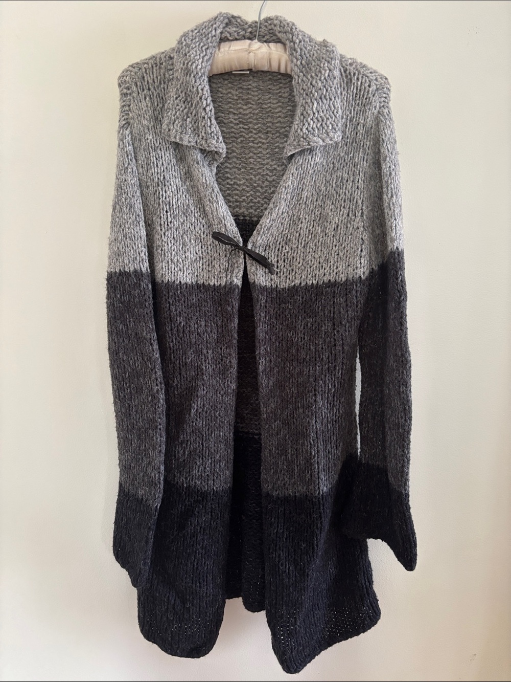 Cozy Two-Tone Gray Open-Front Shawl Cardigan